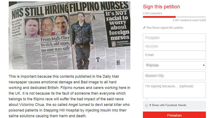 Sign-a-Petition for daily mail racist in filipino nurse